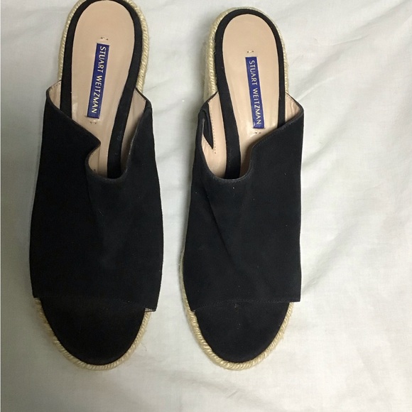 Stuart Weitzman Marabella Black Espadrille Wedges Suede Sz 12 - Picture 3 of 10